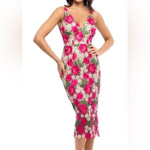 XSCAPE Floral-Pattern Lace Midi Dress Size 8